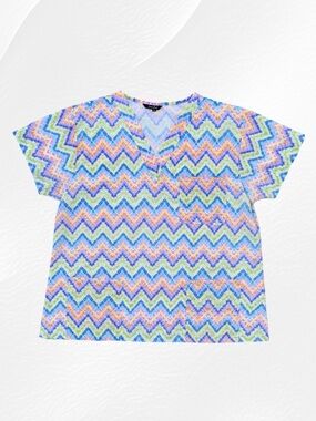 Just Love Pastel Chevron Print V-Neck Scrubs Top Medical Uniform ~ Women’s 2X